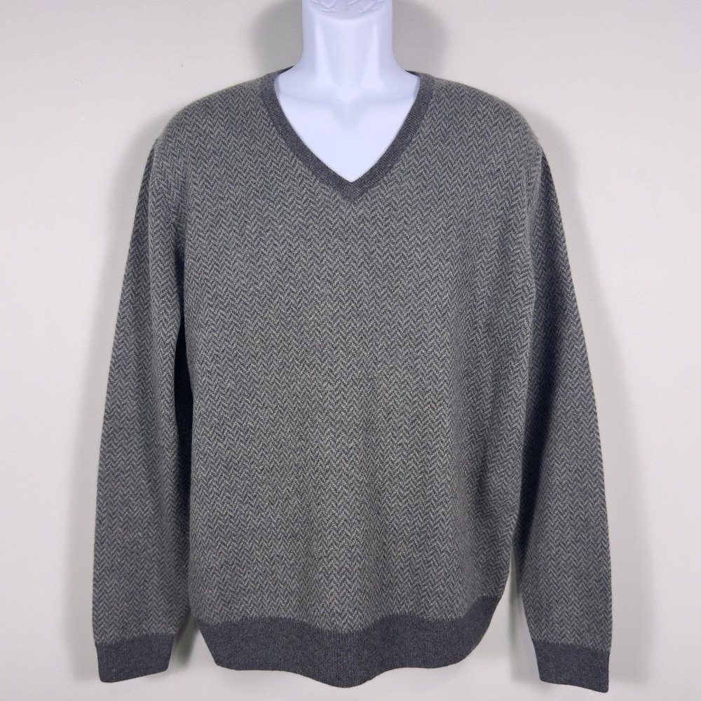 Vtg Y2K Polo Ralph Lauren Mens Sweater Italian Merino Wool Herringbone V Neck L‎